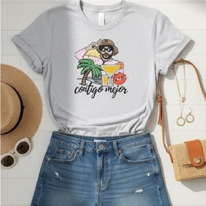 Bad Bunny Contigo Mejor Gray Graphic T-Shirt